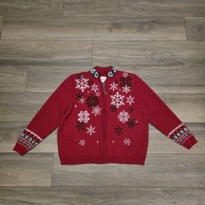 Breckenridge Festive Red Cardigan with Snowflake Motifs